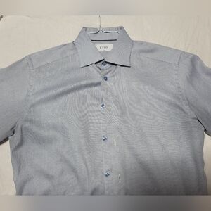Eton 39 15.5 Slim Fit Blue Check Dress Shirt